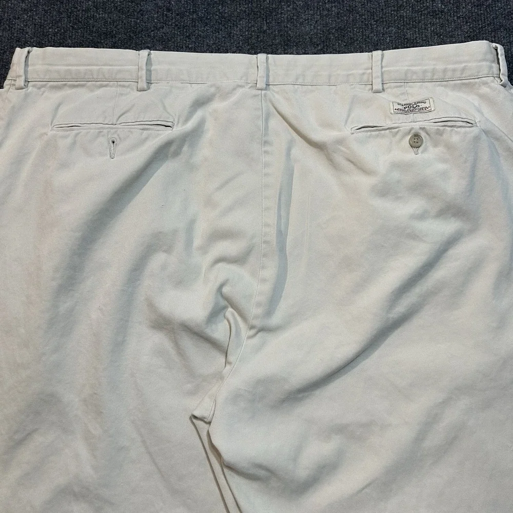 Vtg Polo Ralph Lauren Preston Chino Pants 42x30 Khaki Flat Front Cotton Twill